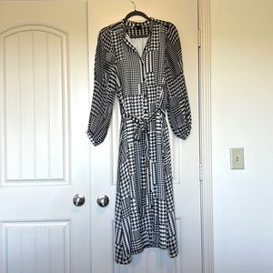 Ann Taylor Houndstooth-Check Maxi Dress with tie waist
